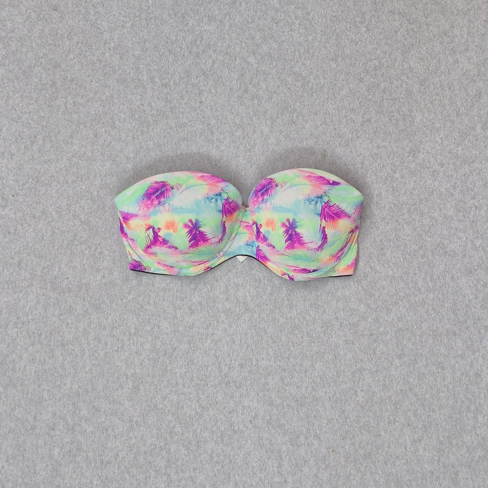 PINK Victoria's Secret Women Bra 32D Green Floral Multi Push Up Underwired READ